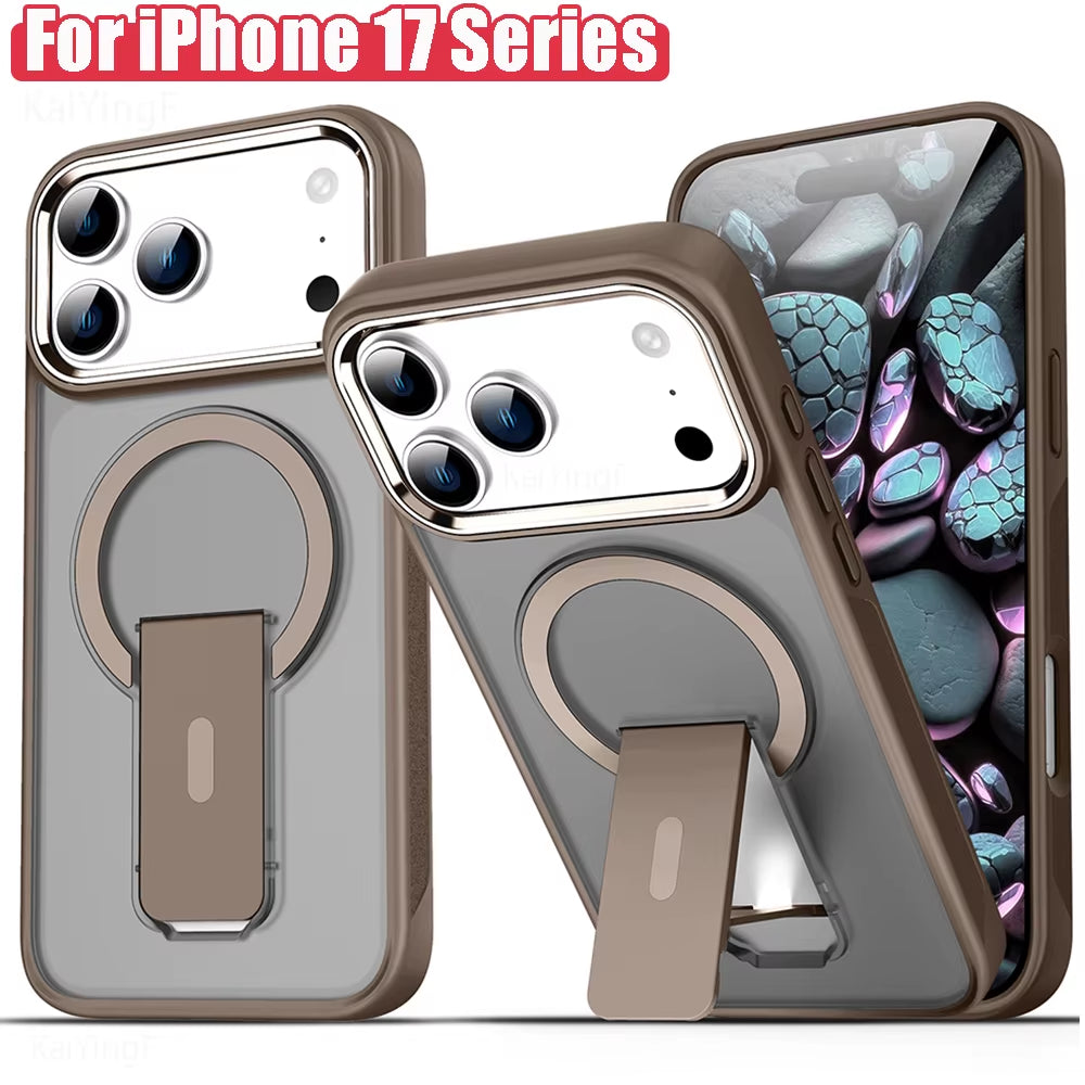 Luxury for Magsafe Phone Case for Iphone 17 Pro Max Air Magnetic Wireless Charge Folding Stand Holder Matte Cover Cases
