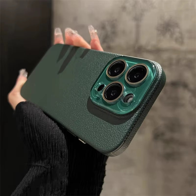 Business PU Leather Glass Camera Protection Case for Iphone 17 Pro Max Air Shockproof Cover for Iphone 13 12 11 14 15 16 Pro Max