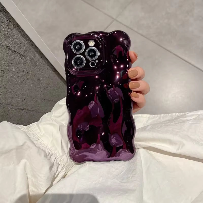 Luxury Plating Wrinkle Wavy Curly Edge Phone Case for Iphone 17 16 15 12 13 14 Pro Max 3D Unevenness Camera Protection Cover