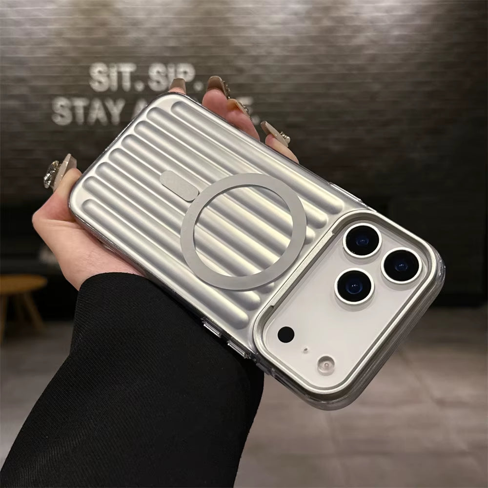 Luxury Corrugated Pattern Magnetic Wireless Charge Case for Iphone 17 for Magsafe Matte Soft Back Cover