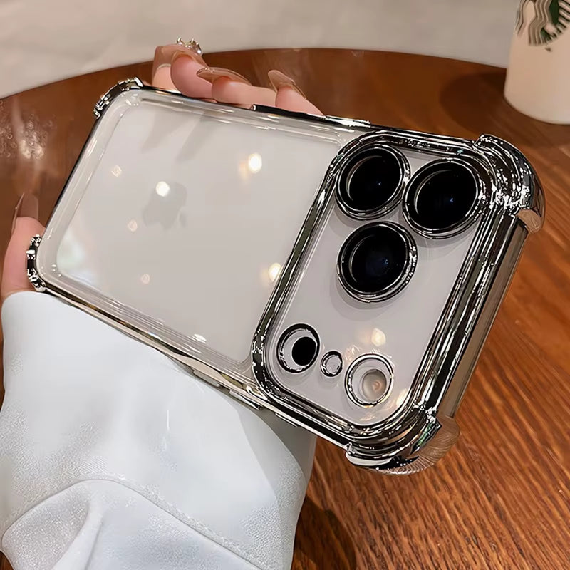 Luxury Electroplate Shockproof Transparent Phone Case for Iphone 11 12 13 14 15 16 17 Pro Max plus Air Clear Bumper Cases Cover