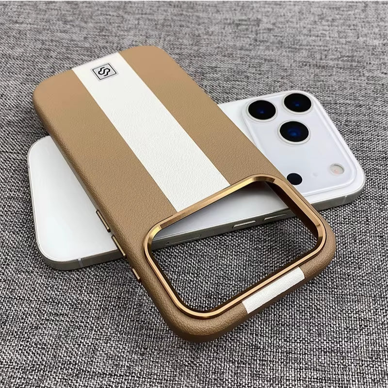 HOCE Splicing Leather Magnetic Case for Iphone 17 Air 16 15 14 13 Pro Max for Magsafe Wireless Charging Shockproof Hard Cover