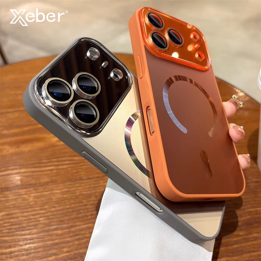 Laser Large Window Camera Matte Glass Protect for Magsafe Case for Iphone 17 16 15 14  Pro Max Magnetic Wireless Charge Cover