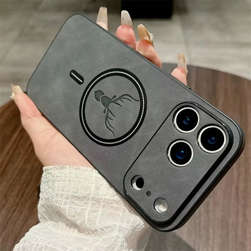 For Magsafe Leather Deer Shockproof Phone Cases for Iphone 17 plus Air Magnetic Wireless Charge Cover