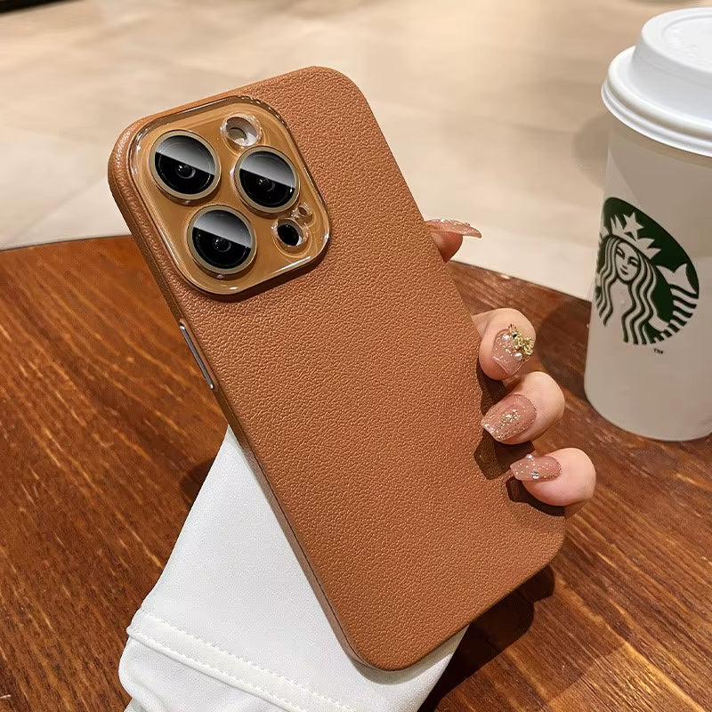 Luxury Leather Texture Silicone Case for Iphone 17 Air 16 15 14 plus 13 12 Pro Max Glass Camera Lens Protection Shockproof Cover