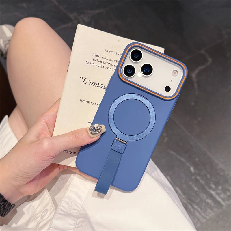 For Magsafe Magnetic Bracket Grip Ring Case for Iphone 17 16 plus 15 14 13 12 Pro Max 17 Air Soft Silicone Wrist Strap Cover