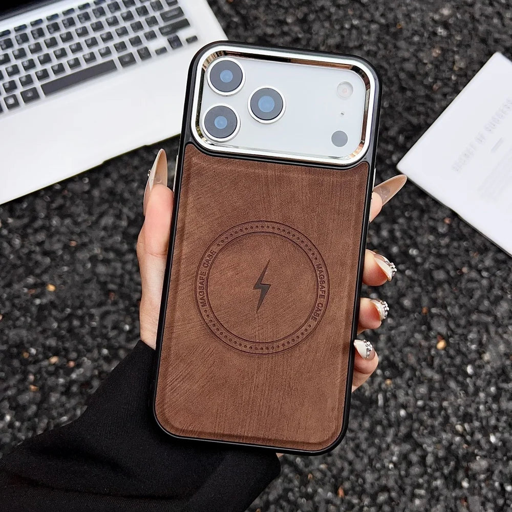 Lightning Charging Leather Magnetic Case for Iphone 17 Air 17 16 15 14 13 Pro Max plus XS XR for Magsafe Matte Retro Cover