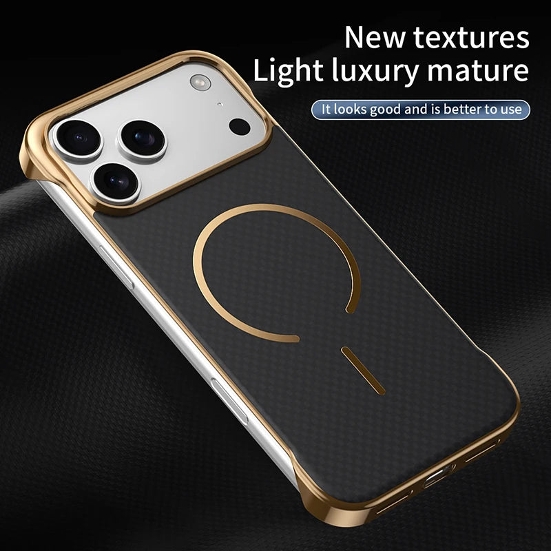 Magsafe Magnetic Wireless Charging Frameless Carbon Fiber Shockproof Phone Case for Iphone 17 Pro Max 17 Air Bumper Back Cover
