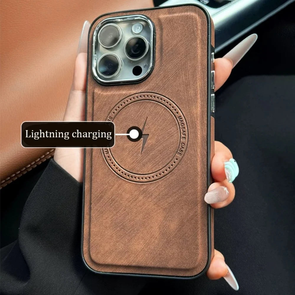 Lightning Charging Leather Magnetic Case for Iphone 17 Air 17 16 15 14 13 Pro Max plus XS XR for Magsafe Matte Retro Cover