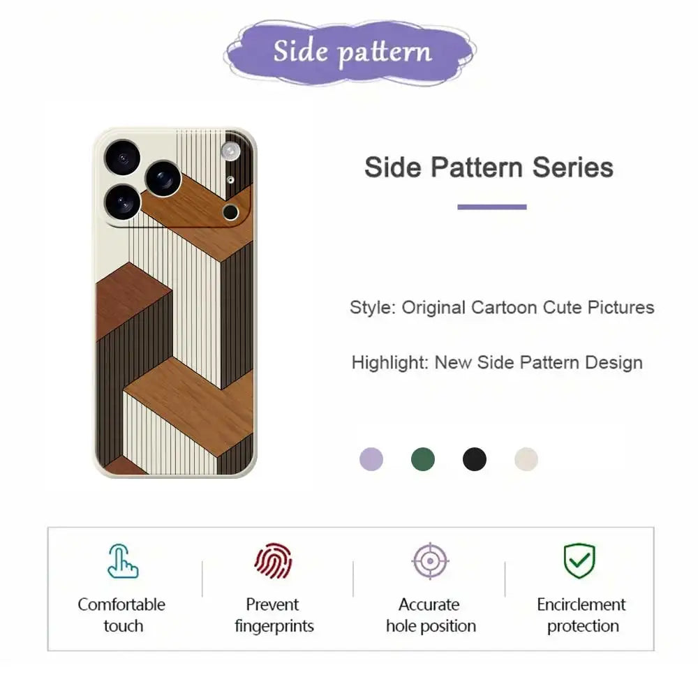 Geometric Style Wooden Phone Cases for Iphone 17 Pro Max 17 Air 16 15 Pro Max 6E Silicone Soft Cover