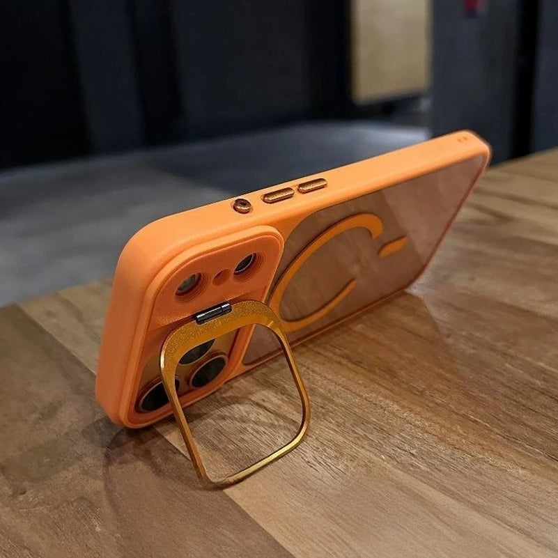 Business Transparent PC Magsafe Case for Iphone 17 Pro Max 17Pro 15 16 Promax Air Camera Bracket Wireless Charging Armor Cover