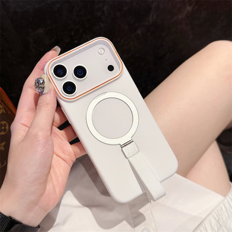 For Magsafe Magnetic Bracket Grip Ring Case for Iphone 17 16 plus 15 14 13 12 Pro Max 17 Air Soft Silicone Wrist Strap Cover