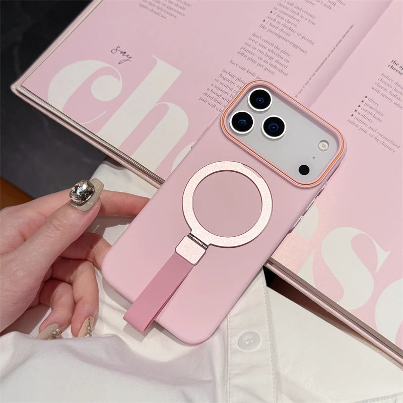 For Magsafe Magnetic Bracket Grip Ring Case for Iphone 17 16 plus 15 14 13 12 Pro Max 17 Air Soft Silicone Wrist Strap Cover