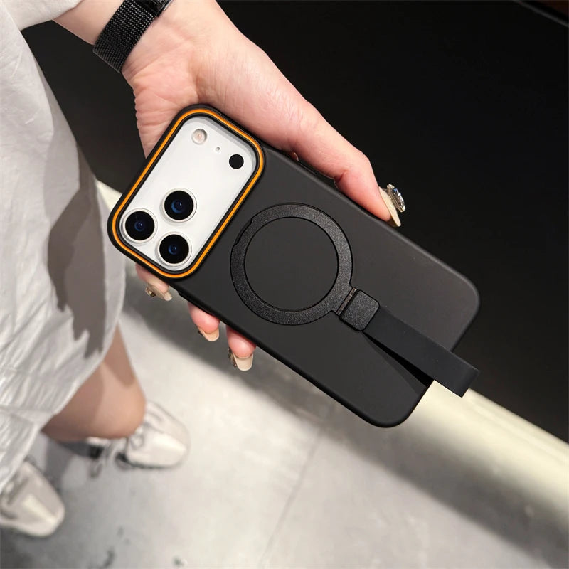 For Magsafe Magnetic Bracket Grip Ring Case for Iphone 17 16 plus 15 14 13 12 Pro Max 17 Air Soft Silicone Wrist Strap Cover