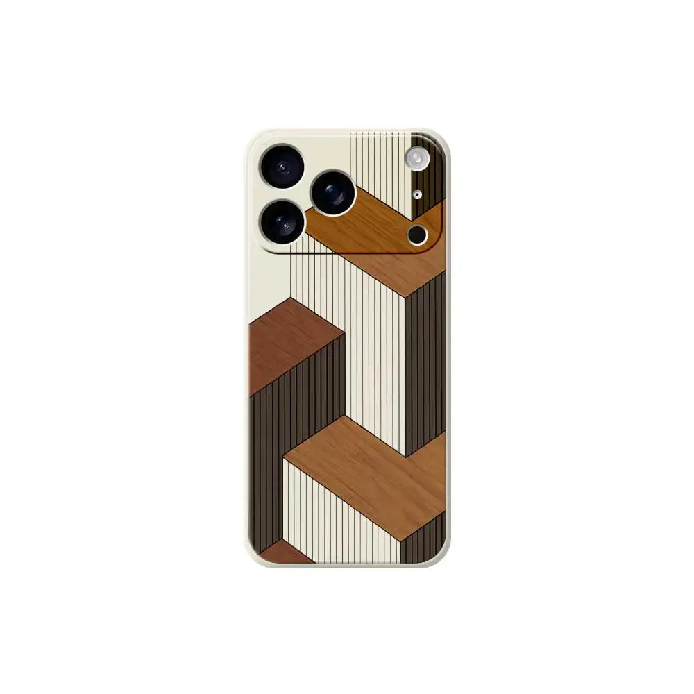 Geometric Style Wooden Phone Cases for Iphone 17 Pro Max 17 Air 16 15 Pro Max 6E Silicone Soft Cover