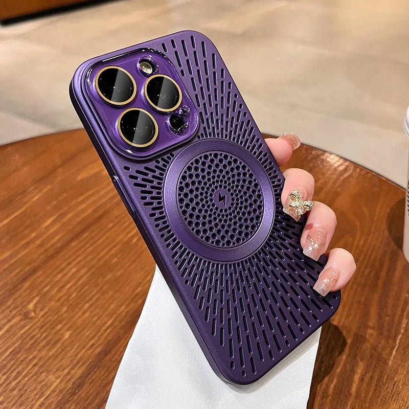 Titanium Heat Dissipation Hollow Cases for Iphone 17 Air 14 12 13 15 16 Pro Max plus Magnetic Lens Protection for Magsafe Cover