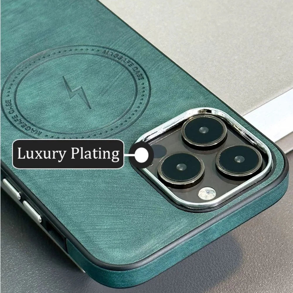 Lightning Charging Leather Magnetic Case for Iphone 17 Air 17 16 15 14 13 Pro Max plus XS XR for Magsafe Matte Retro Cover