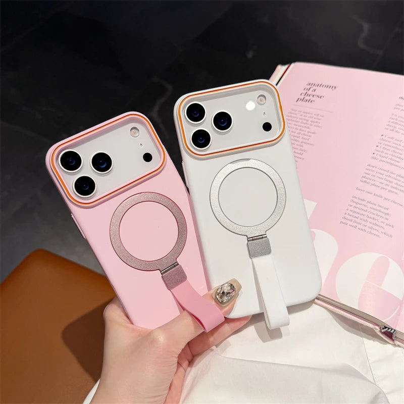 For Magsafe Magnetic Bracket Grip Ring Case for Iphone 17 16 plus 15 14 13 12 Pro Max 17 Air Soft Silicone Wrist Strap Cover