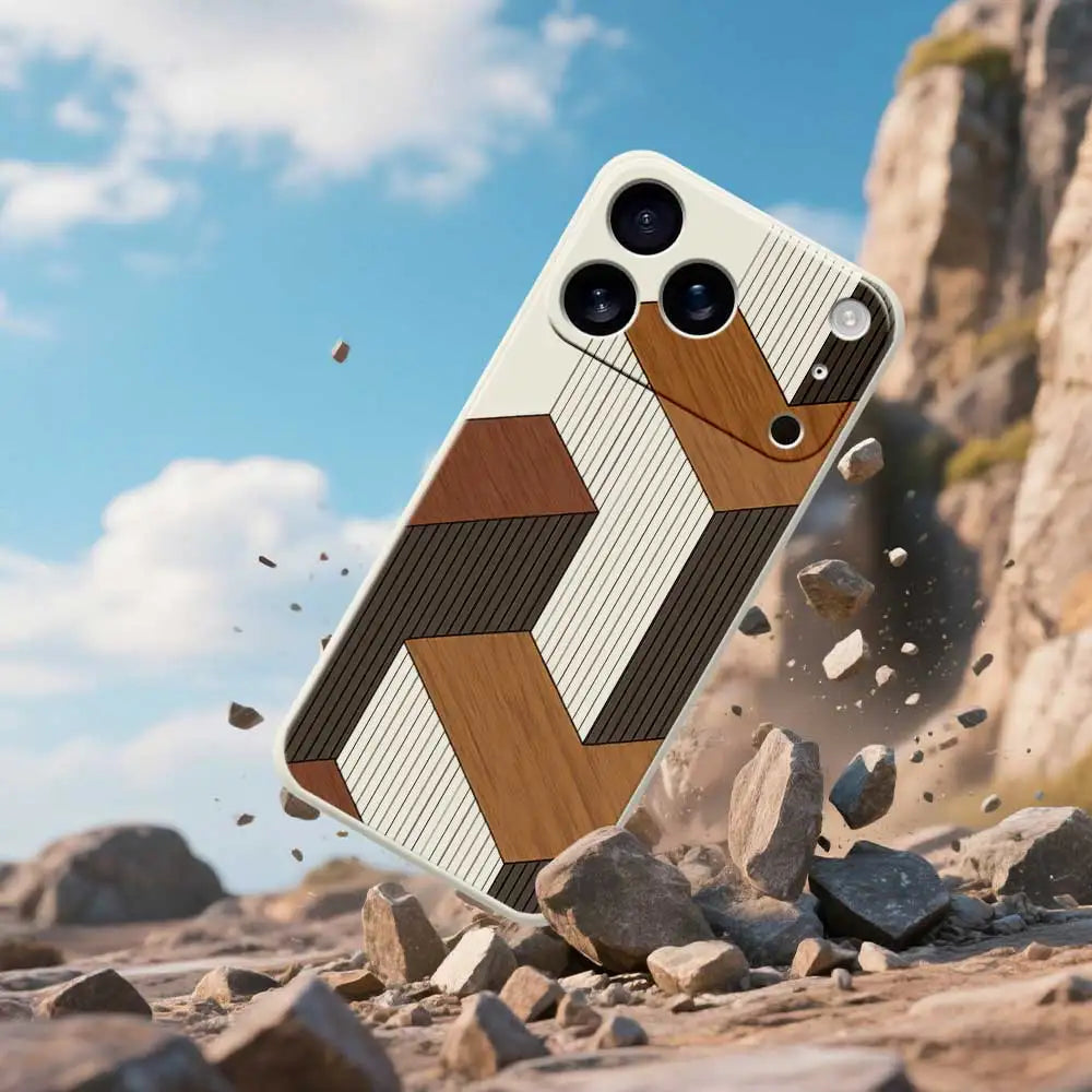Geometric Style Wooden Phone Cases for Iphone 17 Pro Max 17 Air 16 15 Pro Max 6E Silicone Soft Cover