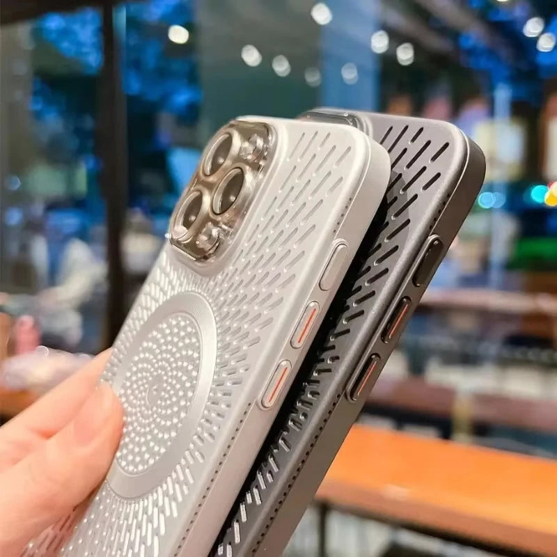 Titanium Heat Dissipation Hollow Cases for Iphone 17 Air 14 12 13 15 16 Pro Max plus Magnetic Lens Protection for Magsafe Cover