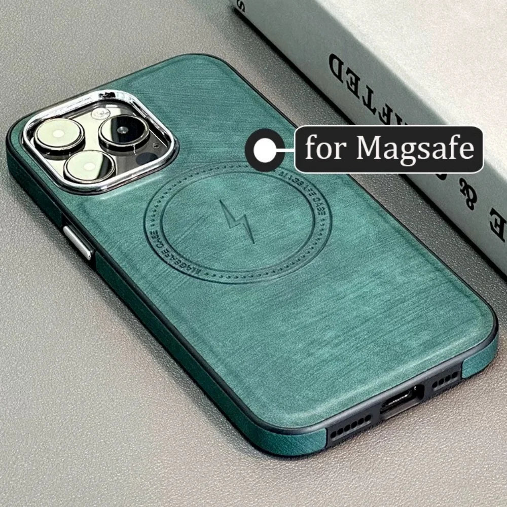 Lightning Charging Leather Magnetic Case for Iphone 17 Air 17 16 15 14 13 Pro Max plus XS XR for Magsafe Matte Retro Cover