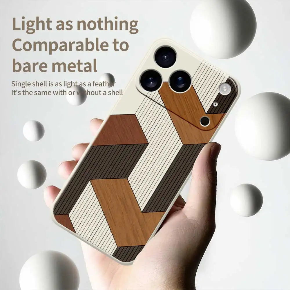 Geometric Style Wooden Phone Cases for Iphone 17 Pro Max 17 Air 16 15 Pro Max 6E Silicone Soft Cover