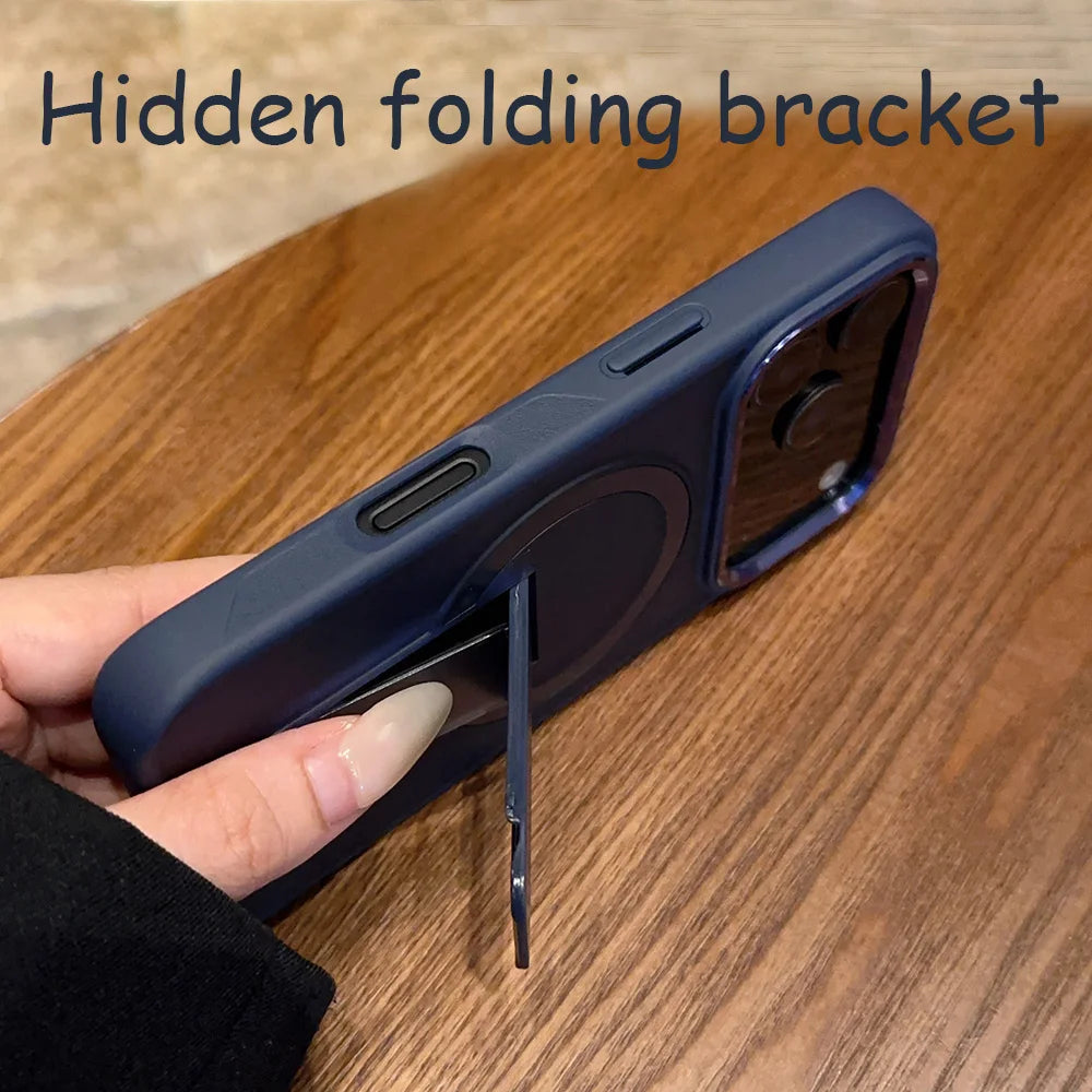 Luxury for Magsafe Phone Case for Iphone 17 Air Pro Max Magnetic Wireless Charge Folding Stand Holder Matte Cover