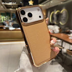 Luxury Plating Bumper Lychee Pattern Leather Texture Phone Case for Iphone 17 Air 16 15 14 plus 13 12 Pro Max 11 Shockpoof Cover