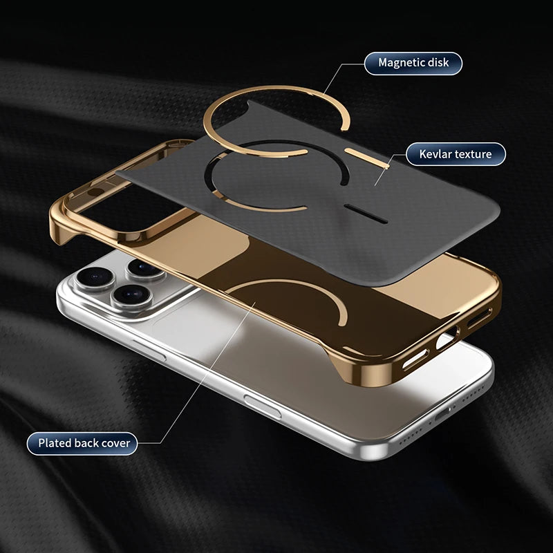 Magsafe Magnetic Wireless Charging Frameless Carbon Fiber Shockproof Phone Case for Iphone 17 Pro Max 17 Air Bumper Back Cover