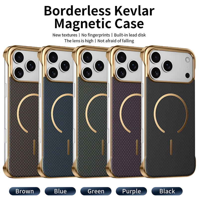 Magsafe Magnetic Wireless Charging Frameless Carbon Fiber Shockproof Phone Case for Iphone 17 Pro Max 17 Air Bumper Back Cover