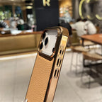 Luxury Plating Bumper Lychee Pattern Leather Texture Phone Case for Iphone 17 Air 16 15 14 plus 13 12 Pro Max 11 Shockpoof Cover