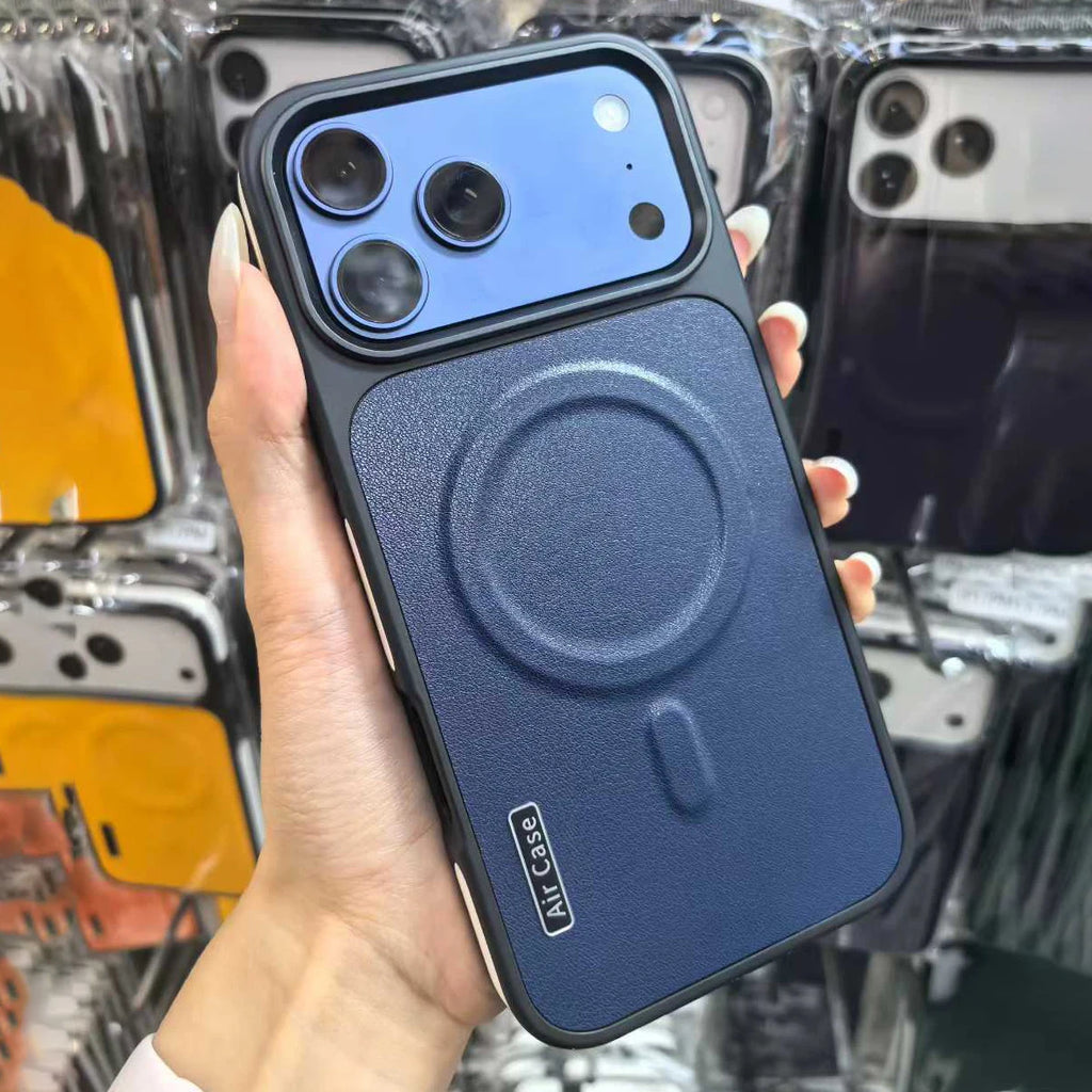 Luxury Leather Magsafe Case for Iphone 17 Pro Max 16 15 14 13 12 Pro Max 17 Air Lens Collision Protect Magnetic Shockproof Cover