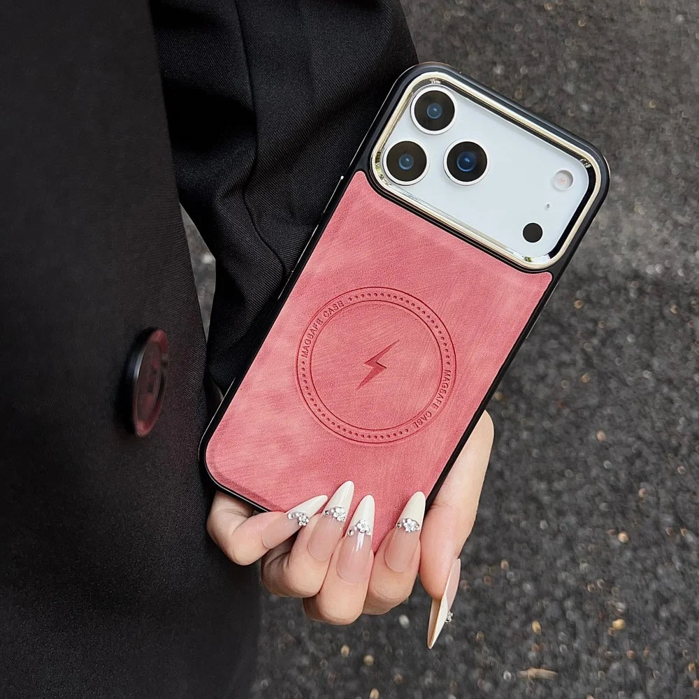 Lightning Charging Leather Magnetic Case for Iphone 17 Air 17 16 15 14 13 Pro Max plus XS XR for Magsafe Matte Retro Cover