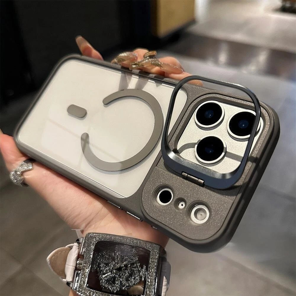 Business Transparent PC Magsafe Case for Iphone 17 Pro Max 17Pro 15 16 Promax Air Camera Bracket Wireless Charging Armor Cover