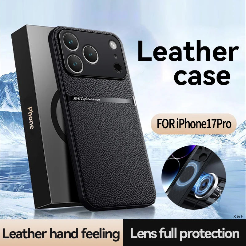 Leather for Magsafe Magnetic Phone Case for Iphone 17 13 12 11 Pro Max 16E 17 Air Shockproof Case for Iphone 16 15 14 plus Cover