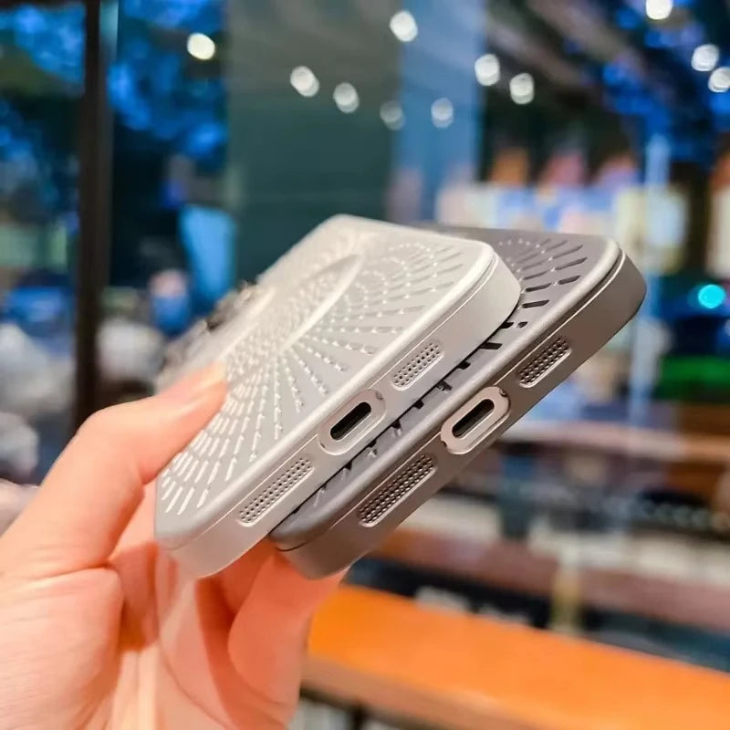 Titanium Heat Dissipation Hollow Cases for Iphone 17 Air 14 12 13 15 16 Pro Max plus Magnetic Lens Protection for Magsafe Cover