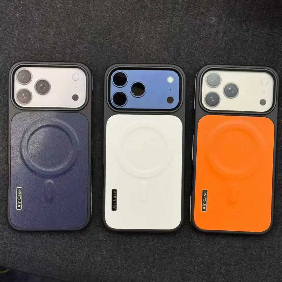 Luxury Leather Magsafe Case for Iphone 17 Pro Max 16 15 14 13 12 Pro Max 17 Air Lens Collision Protect Magnetic Shockproof Cover