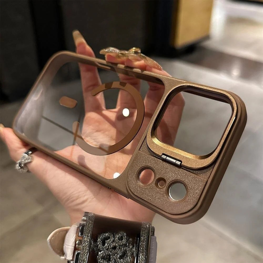 Business Transparent PC Magsafe Case for Iphone 17 Pro Max 17Pro 15 16 Promax Air Camera Bracket Wireless Charging Armor Cover