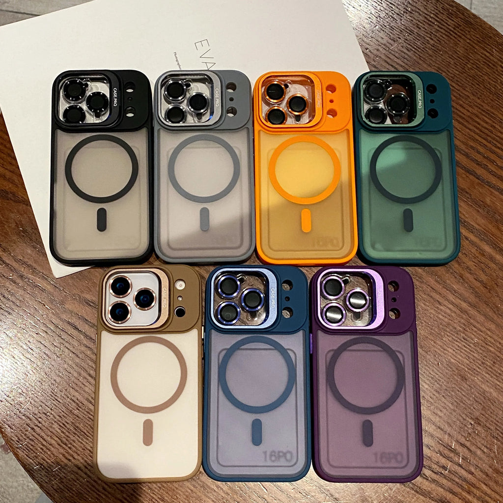 Luxury Metal Ring Lens Stand Protector Phone Case for Iphone 17 Air 16E 15 14 plus 13 12 11 Pro Max for Magsafe Shockproof Cover