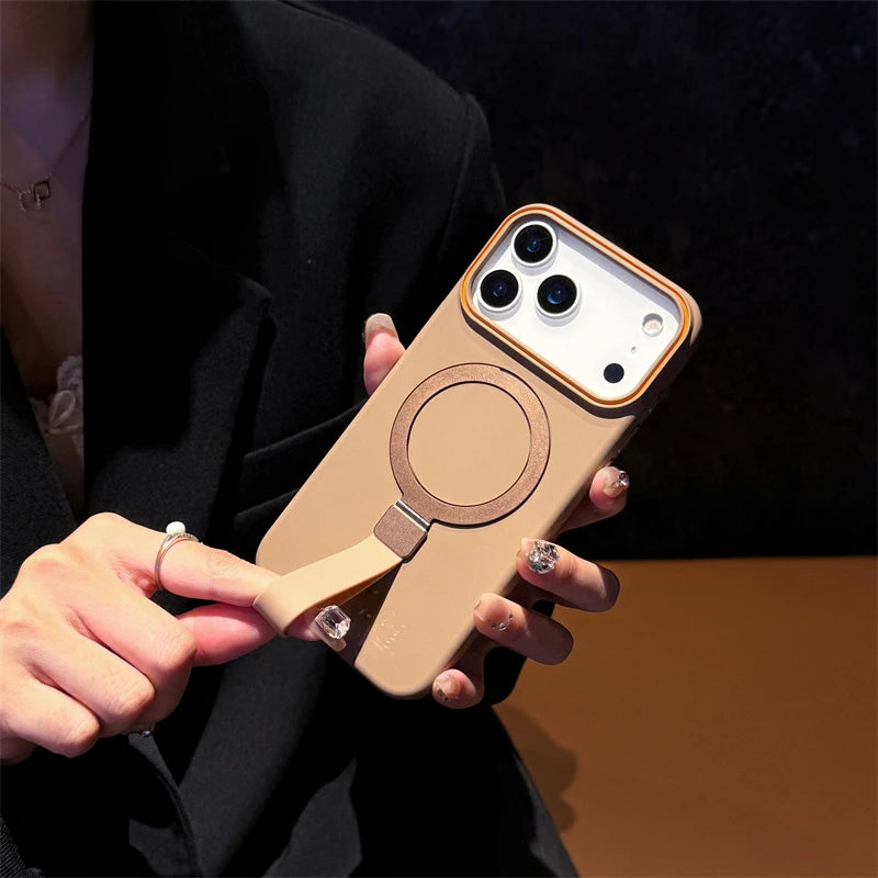 For Magsafe Magnetic Bracket Grip Ring Case for Iphone 17 16 plus 15 14 13 12 Pro Max 17 Air Soft Silicone Wrist Strap Cover