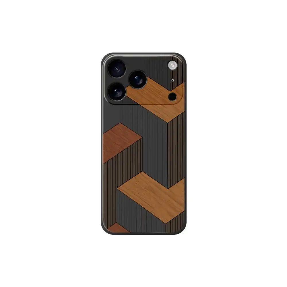 Geometric Style Wooden Phone Cases for Iphone 17 Pro Max 17 Air 16 15 Pro Max 6E Silicone Soft Cover