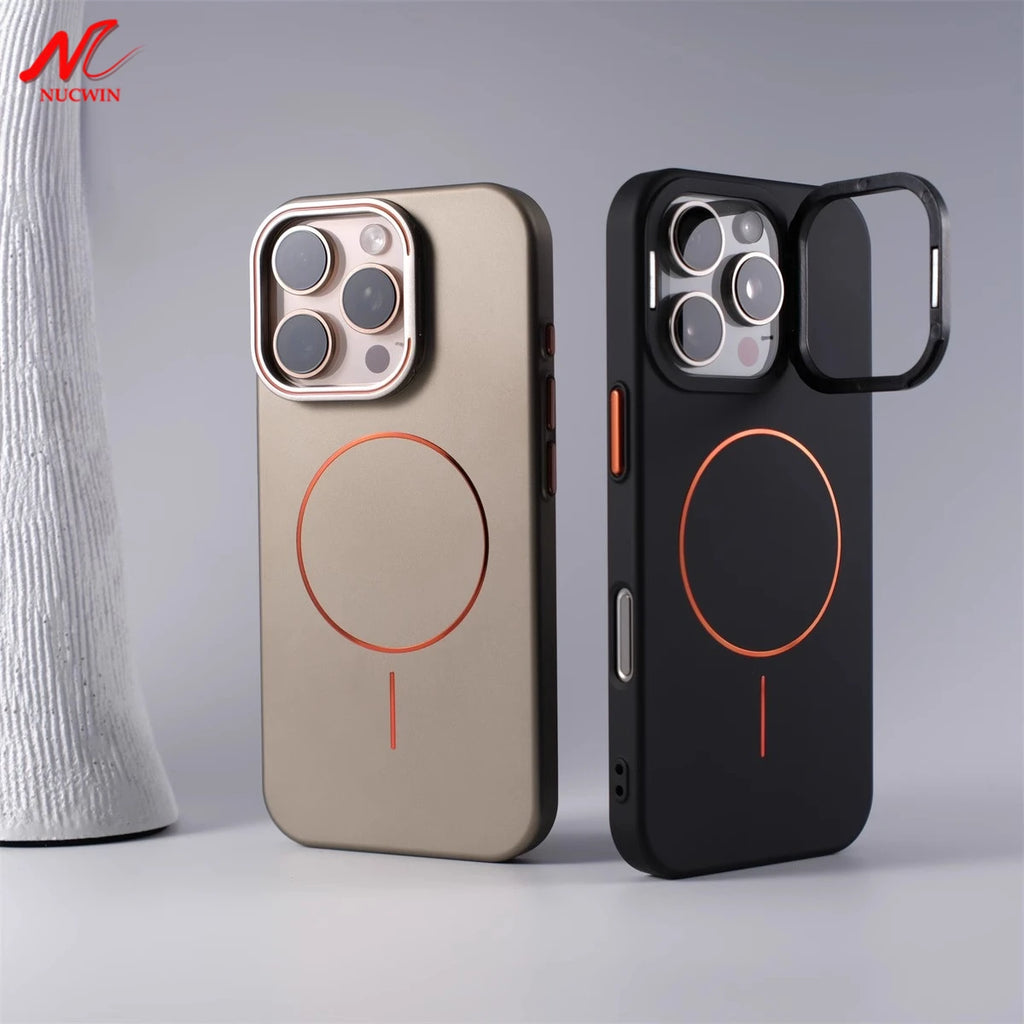 Matte Magsafe Case for Iphone 16 17 Pro Max Air Flip Lens Protect Stand Holder Bracket Cover for Iphone 13 14 15 Pro Max 16Pro