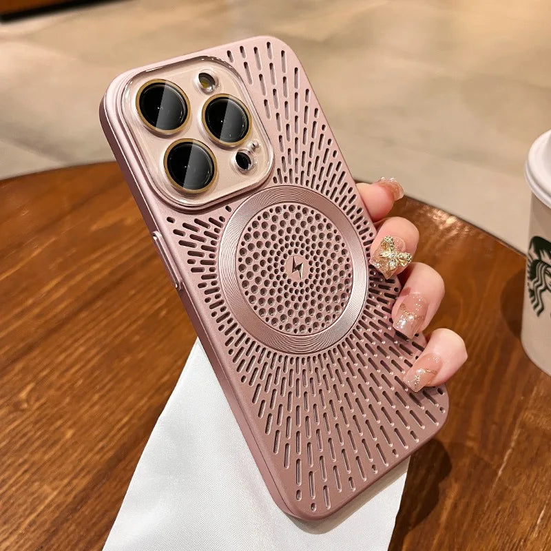 Titanium Heat Dissipation Hollow Cases for Iphone 17 Air 14 12 13 15 16 Pro Max plus Magnetic Lens Protection for Magsafe Cover