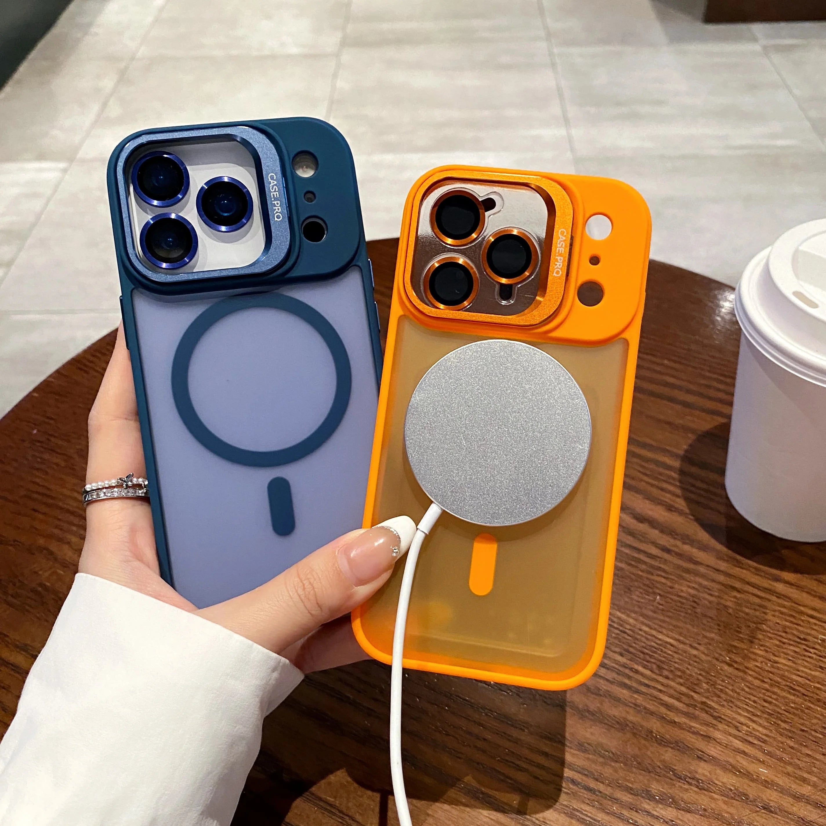 Luxury Metal Ring Lens Stand Protector Phone Case for Iphone 17 Air 16E 15 14 plus 13 12 11 Pro Max for Magsafe Shockproof Cover