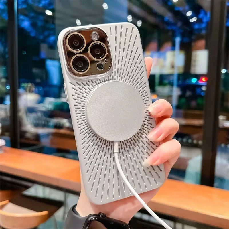 Titanium Heat Dissipation Hollow Cases for Iphone 17 Air 14 12 13 15 16 Pro Max plus Magnetic Lens Protection for Magsafe Cover