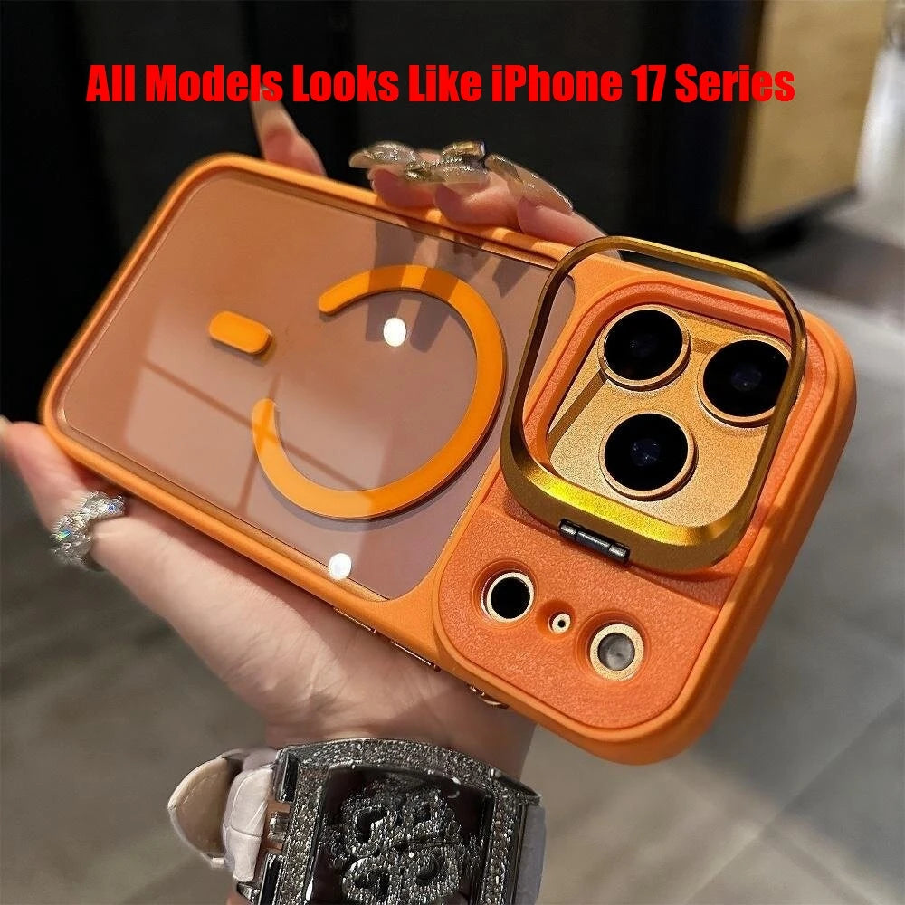 Business Transparent PC Magsafe Case for Iphone 17 Pro Max 17Pro 15 16 Promax Air Camera Bracket Wireless Charging Armor Cover