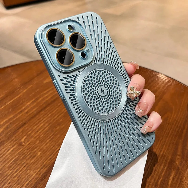 Titanium Heat Dissipation Hollow Cases for Iphone 17 Air 14 12 13 15 16 Pro Max plus Magnetic Lens Protection for Magsafe Cover