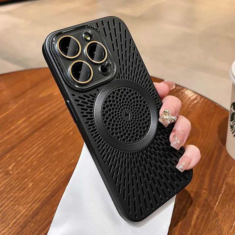 Titanium Heat Dissipation Hollow Cases for Iphone 17 Air 14 12 13 15 16 Pro Max plus Magnetic Lens Protection for Magsafe Cover