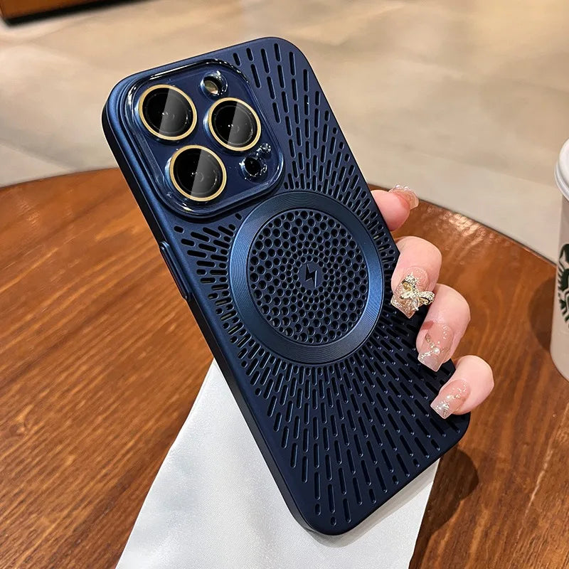 Titanium Heat Dissipation Hollow Cases for Iphone 17 Air 14 12 13 15 16 Pro Max plus Magnetic Lens Protection for Magsafe Cover