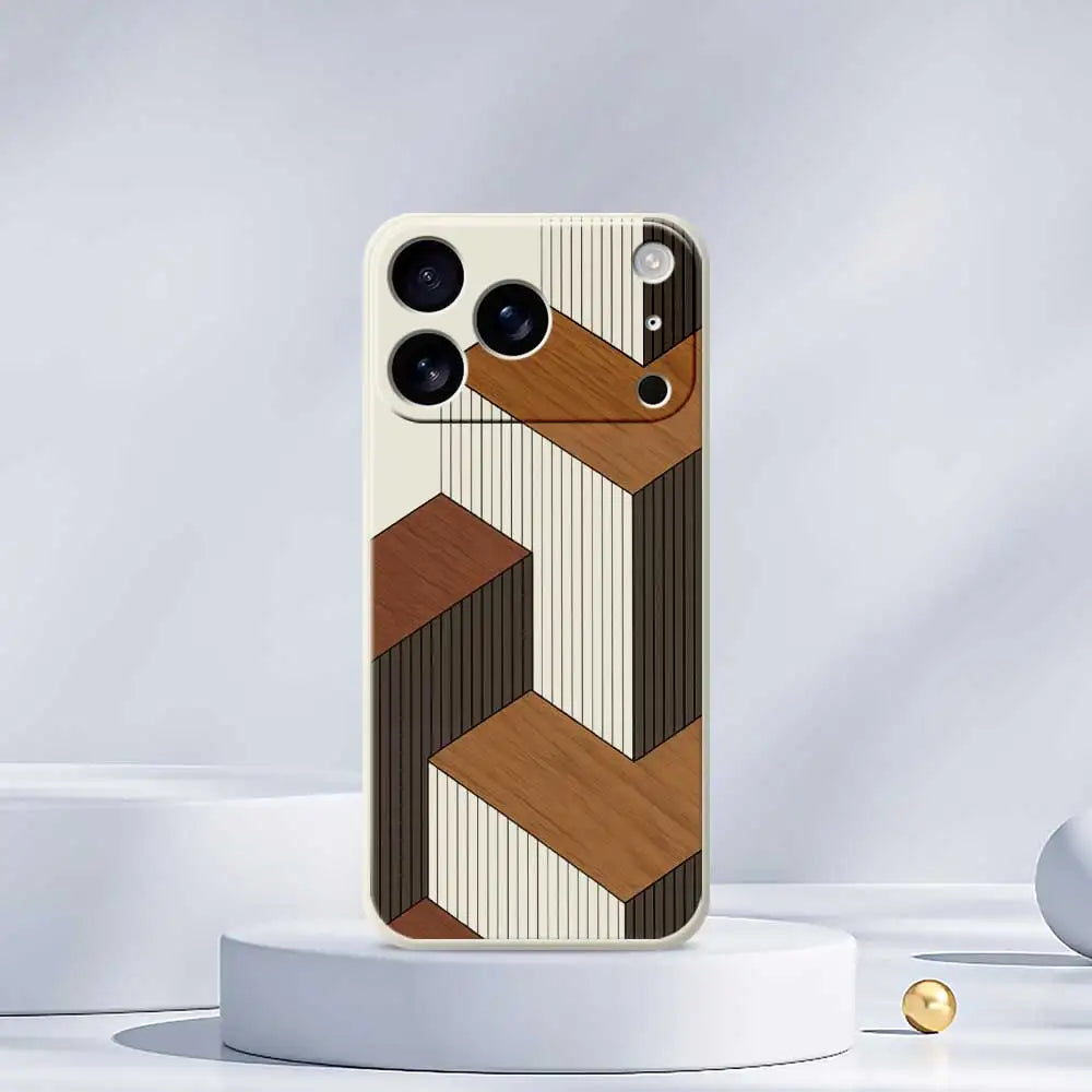 Geometric Style Wooden Phone Cases for Iphone 17 Pro Max 17 Air 16 15 Pro Max 6E Silicone Soft Cover